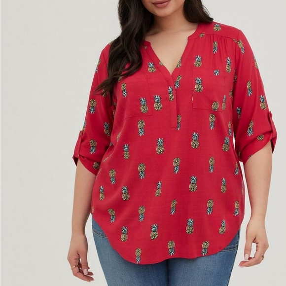 Torrid Harper Pineapple Pullover 3/4 Sleeve Blouse - Plus Size 00 - Picture 1 of 9
